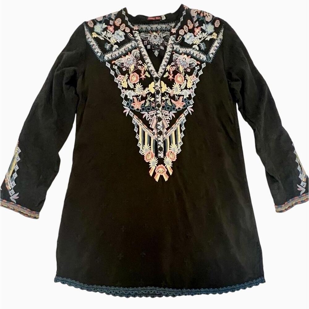 Johnny Was Croydon Embroidered Black Tunic, Bohemia Exc Cond Size Medium